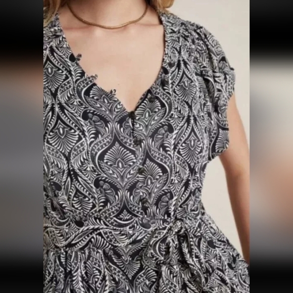 Anthropology Romper Size 4 Bohemian Lounge Paisley Fall Ruffle Sleeve - Picture 4 of 15